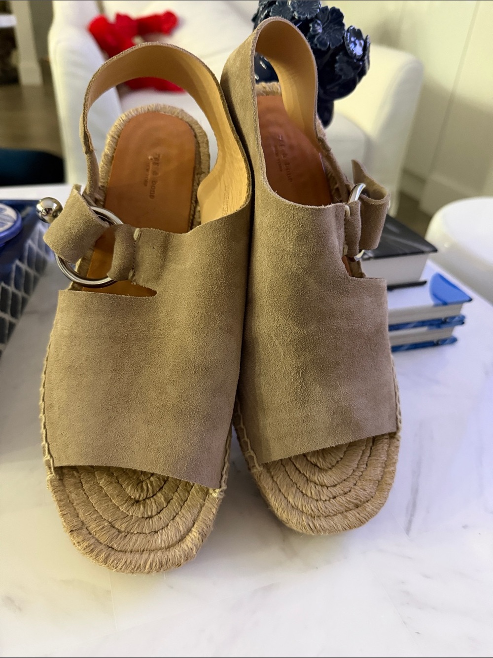 rag & bone Taupe Suede Espadrille Wedge Sandals - Picture 2 of 3